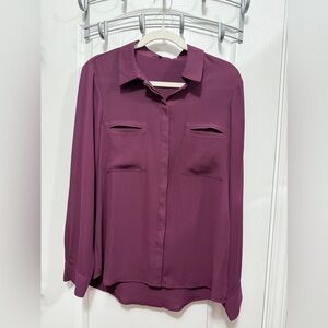Ro & De blouse women’s L burgundy collared button down top career preppy‎ office